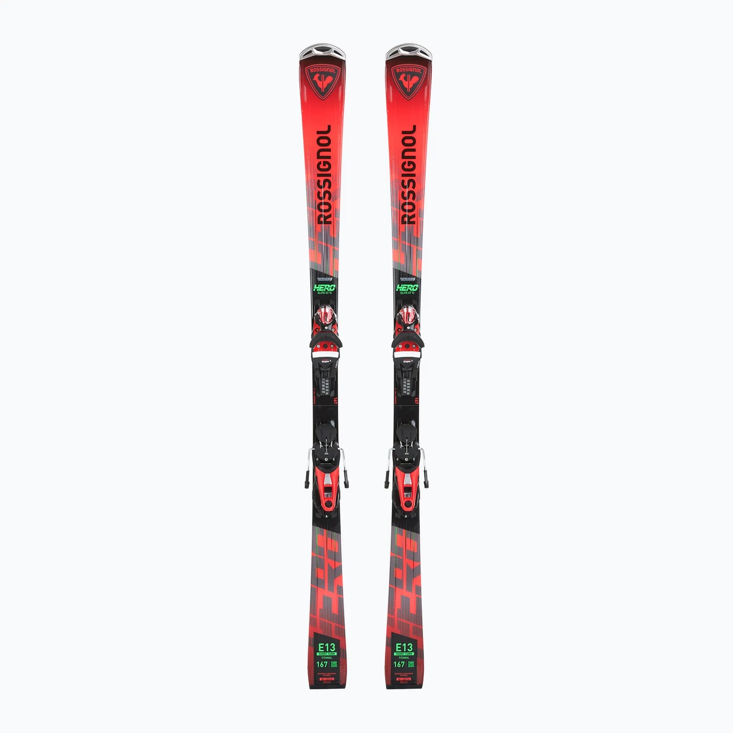 gebrauchter Ski von Rossignol in Scharz mit roter Spitze und Hacke kurz nach der Bindung