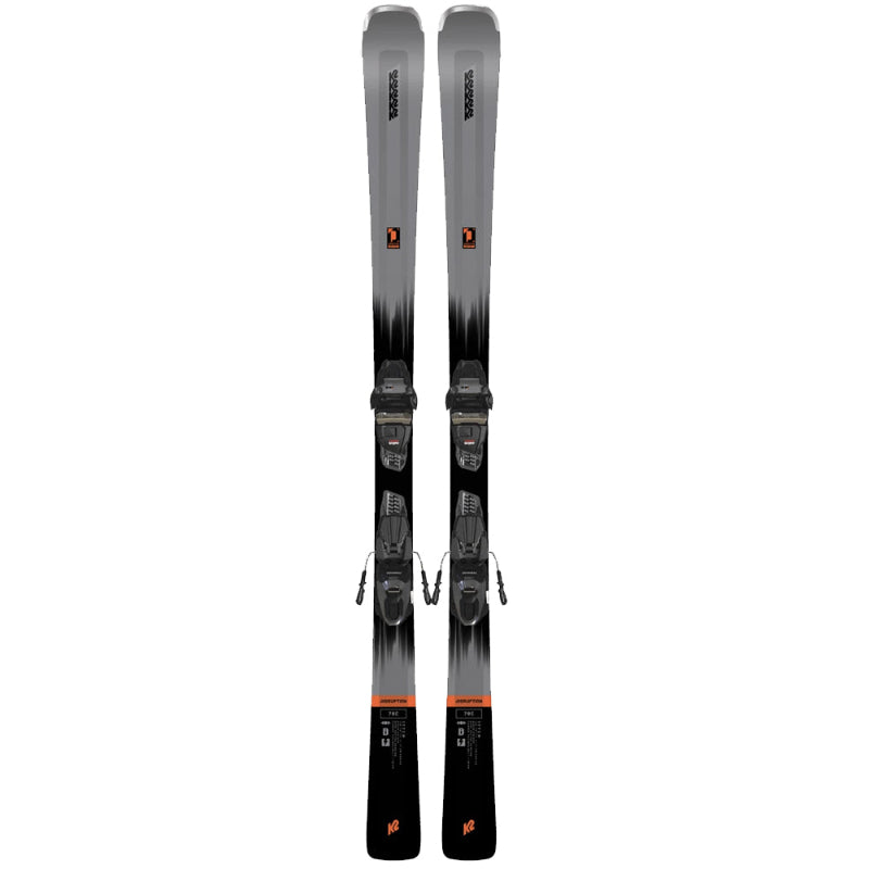 gebrauchter Ski von K2 mit schwarzer Mitte und Hacken. Alles dazwischen in einem hellen grau/ blau