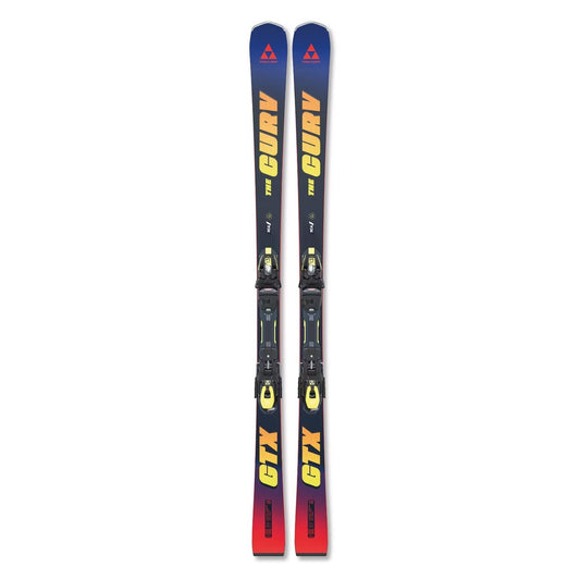 gebrauchter Ski von Fischer in Schwarz mit gelber Schrift blauen Spitzen und roten Hacken