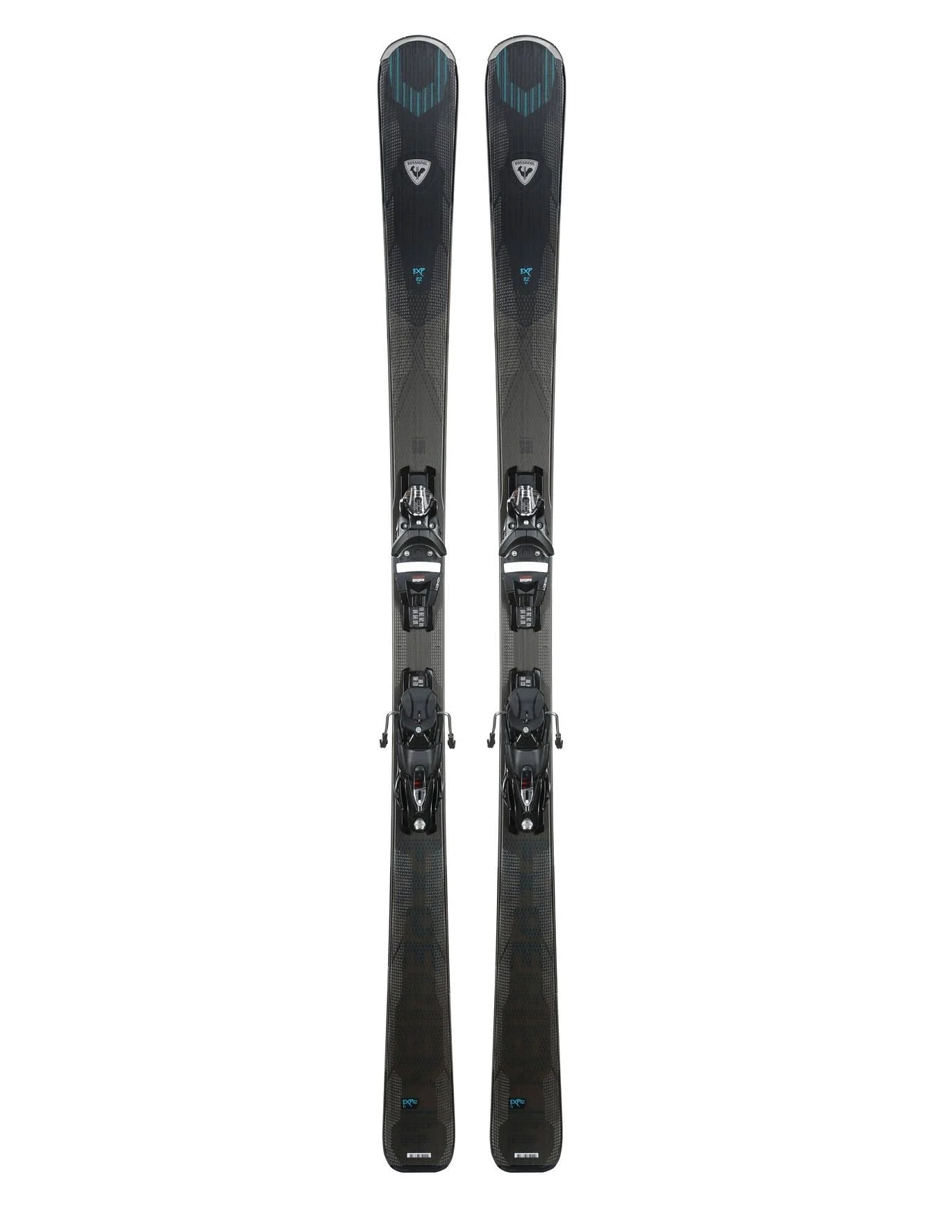 gebrauchter Ski von Rossignol in schwarz/grau mit leichten türkisen Elementen
