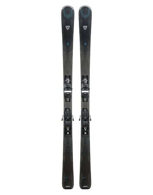 gebrauchter Ski von Rossignol in schwarz/grau mit leichten türkisen Elementen
